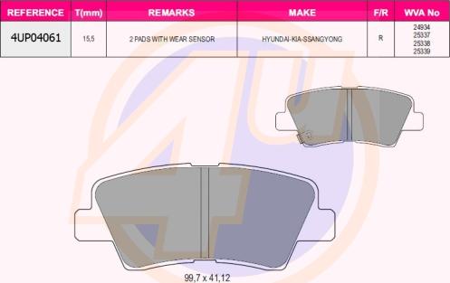 4U 4UP04061 - Kit de plaquettes de frein, frein à disque cwaw.fr