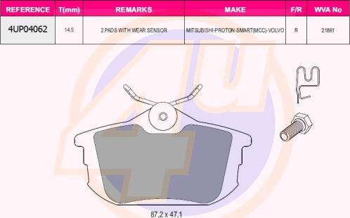 4U 4UP04062 - Kit de plaquettes de frein, frein à disque cwaw.fr