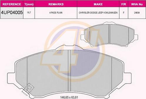 4U 4UP04005 - Kit de plaquettes de frein, frein à disque cwaw.fr