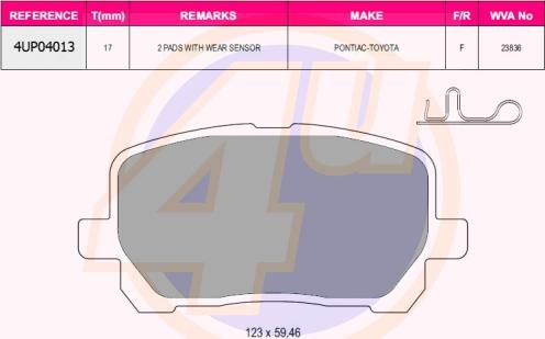 4U 4UP04013 - Kit de plaquettes de frein, frein à disque cwaw.fr