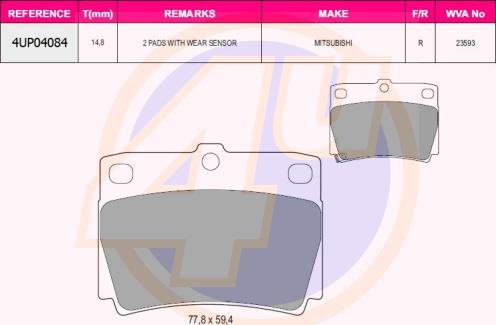 4U 4UP04084 - Kit de plaquettes de frein, frein à disque cwaw.fr