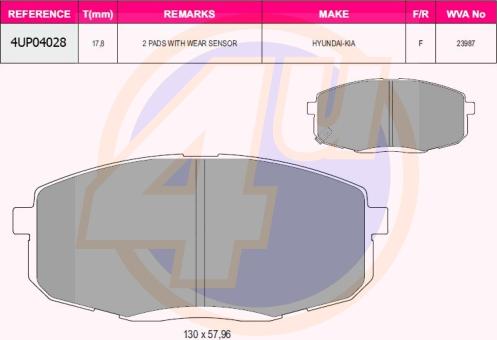 4U 4UP04028 - Kit de plaquettes de frein, frein à disque cwaw.fr