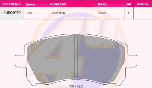 4U 4UP04079 - Kit de plaquettes de frein, frein à disque cwaw.fr