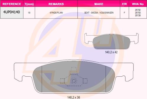 4U 4UP04140 - Kit de plaquettes de frein, frein à disque cwaw.fr