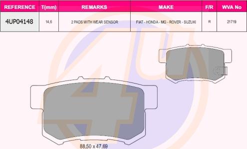 4U 4UP04148 - Kit de plaquettes de frein, frein à disque cwaw.fr