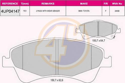 4U 4UP04147 - Kit de plaquettes de frein, frein à disque cwaw.fr