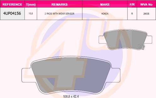 4U 4UP04156 - Kit de plaquettes de frein, frein à disque cwaw.fr