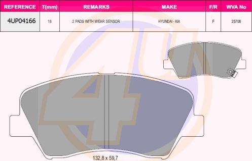 4U 4UP04166 - Kit de plaquettes de frein, frein à disque cwaw.fr