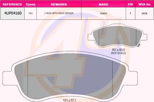 4U 4UP04160 - Kit de plaquettes de frein, frein à disque cwaw.fr