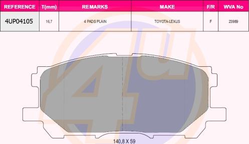 4U 4UP04105 - Kit de plaquettes de frein, frein à disque cwaw.fr