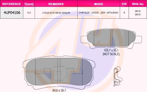 4U 4UP04106 - Kit de plaquettes de frein, frein à disque cwaw.fr