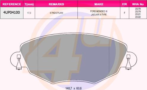 4U 4UP04100 - Kit de plaquettes de frein, frein à disque cwaw.fr