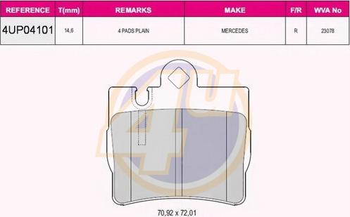 4U 4UP04101 - Kit de plaquettes de frein, frein à disque cwaw.fr