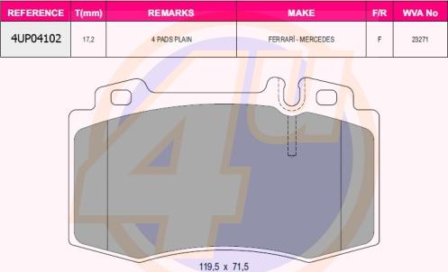 4U 4UP04102 - Kit de plaquettes de frein, frein à disque cwaw.fr