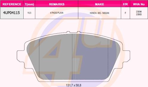 4U 4UP04115 - Kit de plaquettes de frein, frein à disque cwaw.fr