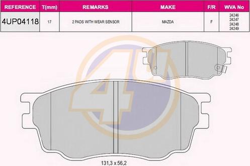 4U 4UP04118 - Kit de plaquettes de frein, frein à disque cwaw.fr