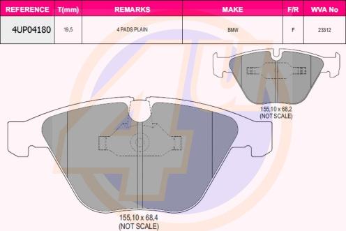 4U 4UP04180 - Kit de plaquettes de frein, frein à disque cwaw.fr