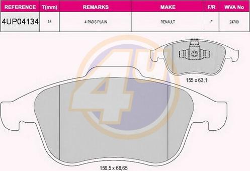 4U 4UP04134 - Kit de plaquettes de frein, frein à disque cwaw.fr