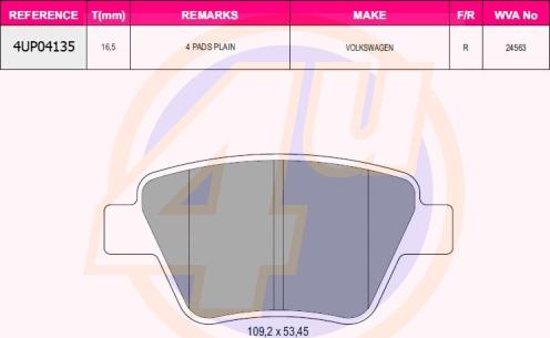 4U 4UP04135 - Kit de plaquettes de frein, frein à disque cwaw.fr