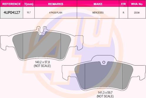 4U 4UP04127 - Kit de plaquettes de frein, frein à disque cwaw.fr