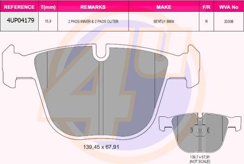 4U 4UP04179 - Kit de plaquettes de frein, frein à disque cwaw.fr