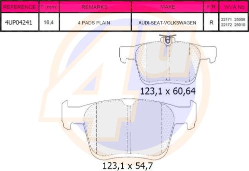 4U 4UP04241 - Kit de plaquettes de frein, frein à disque cwaw.fr