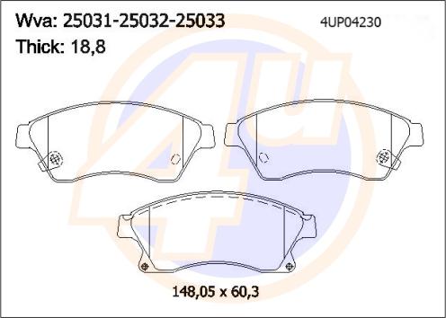 4U 4UP04230 - Kit de plaquettes de frein, frein à disque cwaw.fr