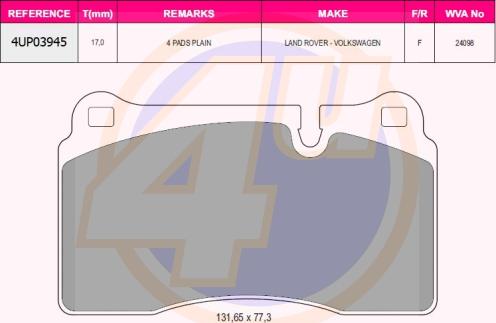 4U 4UP03945 - Kit de plaquettes de frein, frein à disque cwaw.fr