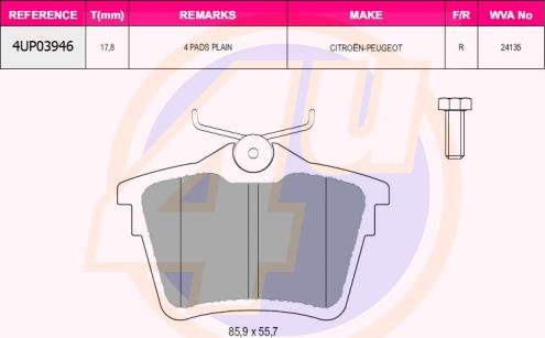 4U 4UP03946 - Kit de plaquettes de frein, frein à disque cwaw.fr