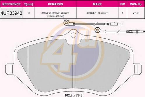 4U 4UP03940 - Kit de plaquettes de frein, frein à disque cwaw.fr