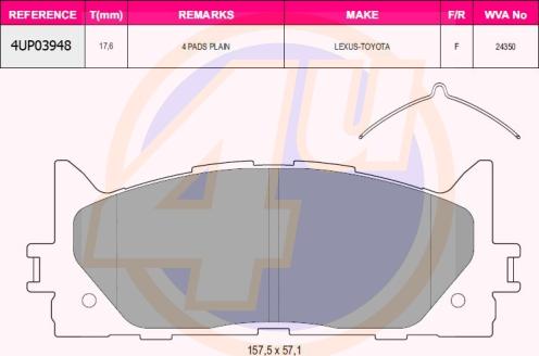 4U 4UP03948 - Kit de plaquettes de frein, frein à disque cwaw.fr