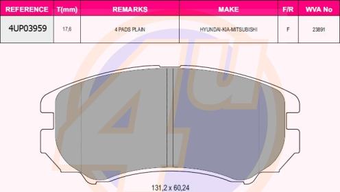 4U 4UP03959 - Kit de plaquettes de frein, frein à disque cwaw.fr