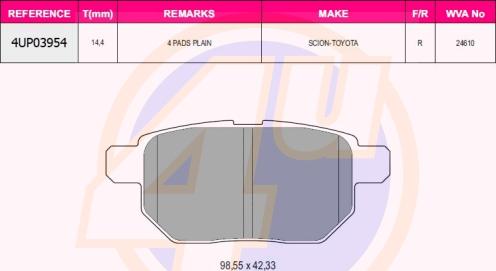 4U 4UP03954 - Kit de plaquettes de frein, frein à disque cwaw.fr