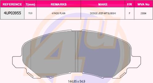 4U 4UP03955 - Kit de plaquettes de frein, frein à disque cwaw.fr