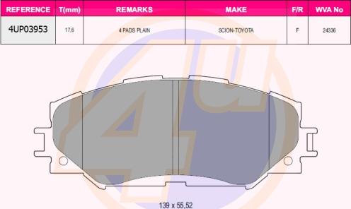 4U 4UP03953 - Kit de plaquettes de frein, frein à disque cwaw.fr