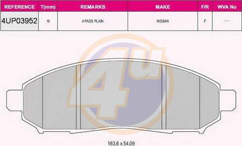 4U 4UP03952 - Kit de plaquettes de frein, frein à disque cwaw.fr