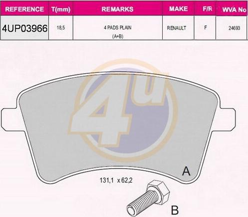 4U 4UP03966 - Kit de plaquettes de frein, frein à disque cwaw.fr