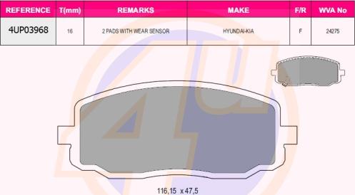 4U 4UP03968 - Kit de plaquettes de frein, frein à disque cwaw.fr