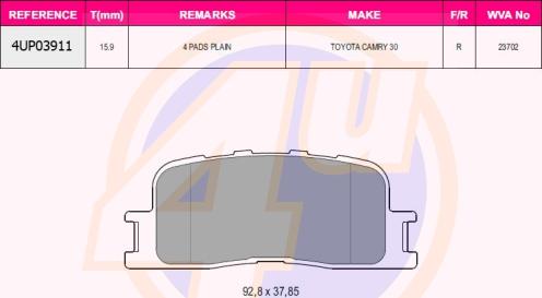 4U 4UP03911 - Kit de plaquettes de frein, frein à disque cwaw.fr