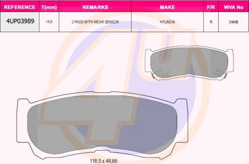 4U 4UP03989 - Kit de plaquettes de frein, frein à disque cwaw.fr