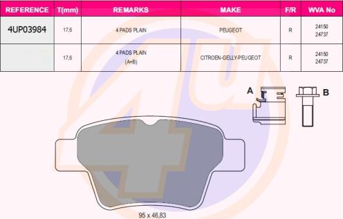 4U 4UP03984 - Kit de plaquettes de frein, frein à disque cwaw.fr