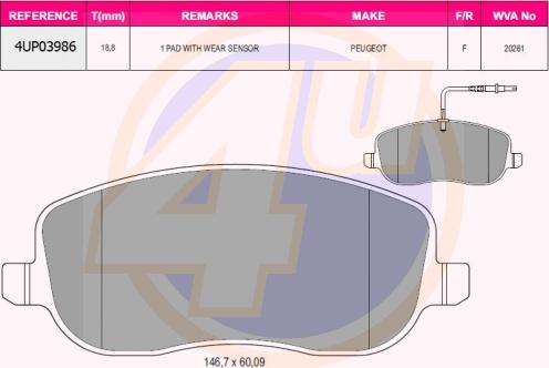 4U 4UP03986 - Kit de plaquettes de frein, frein à disque cwaw.fr