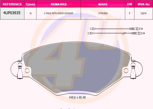 4U 4UP03935 - Kit de plaquettes de frein, frein à disque cwaw.fr