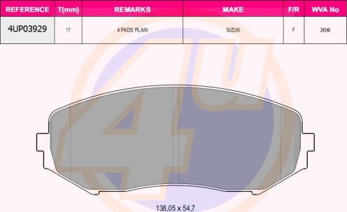 4U 4UP03929 - Kit de plaquettes de frein, frein à disque cwaw.fr