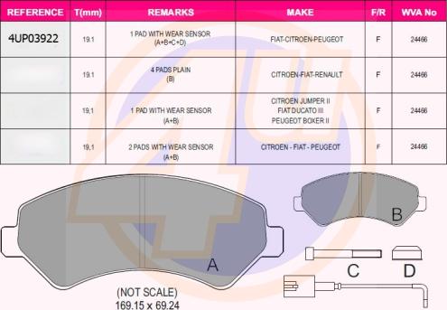 4U 4UP03922 - Kit de plaquettes de frein, frein à disque cwaw.fr