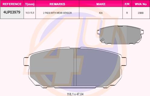 4U 4UP03979 - Kit de plaquettes de frein, frein à disque cwaw.fr