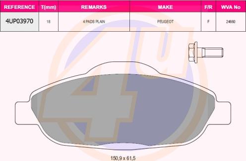 4U 4UP03970 - Kit de plaquettes de frein, frein à disque cwaw.fr