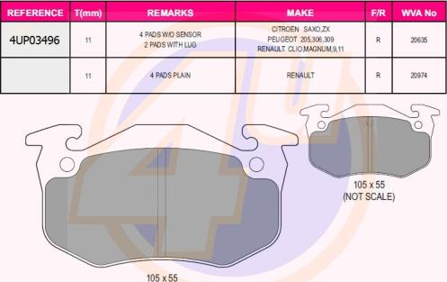 4U 4UP03496 - Kit de plaquettes de frein, frein à disque cwaw.fr