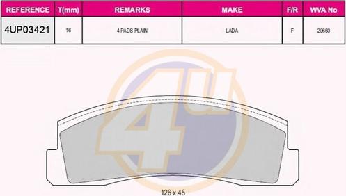 4U 4UP03421 - Kit de plaquettes de frein, frein à disque cwaw.fr