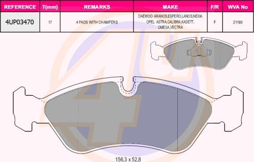 4U 4UP03470 - Kit de plaquettes de frein, frein à disque cwaw.fr